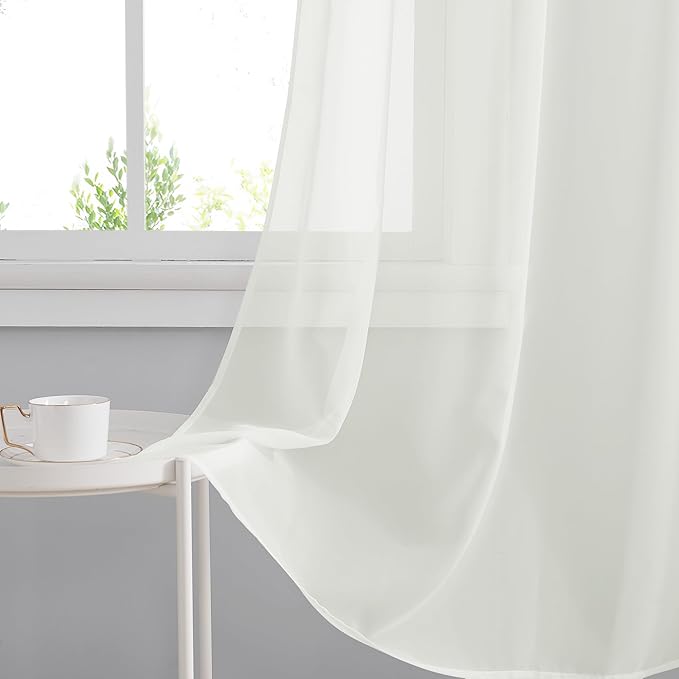 RYB HOME Sheer Curtains 84 Inches Long for Living Room, Light Filtering Grommet Top Solid Color Sheer Window Panels, Lightweight Elegant Curtains for Bedroom, Office, Ivory, W54 x L84, 4 Pieces