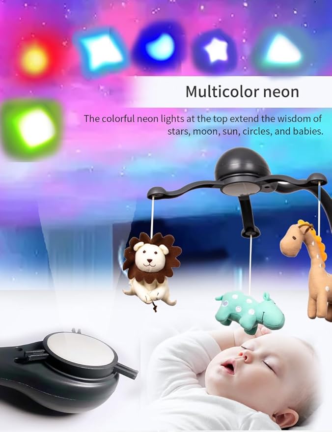 Baby Crib Mobile for Pack and Play,Bassinet Mobile with Music,Rotation,Nursy Lights,Natural Sounds,Timer Function,Starlight Projection,Pack n Play Crib Mobile Toys for Newborn Baby