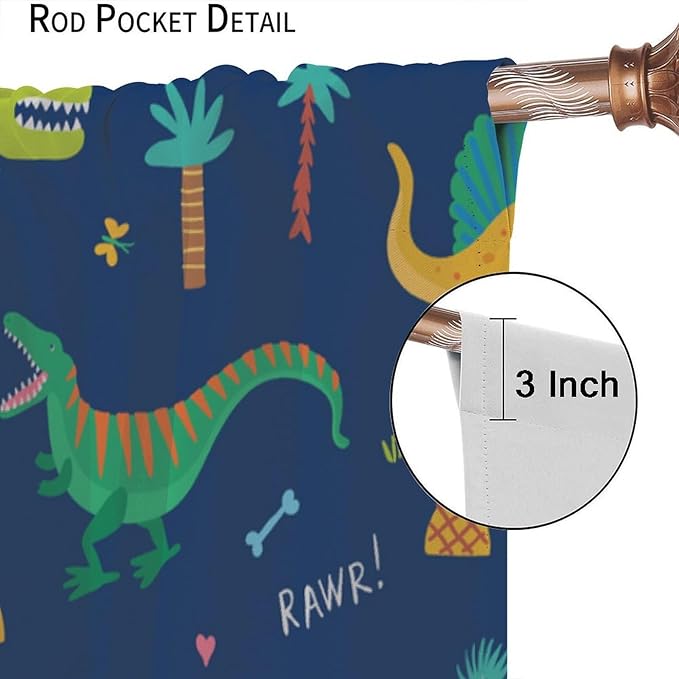 Funny Dinosaur Blackout Curtains Colorful Cartoon Animals Dino Tropical Plant Art Print for Kids Boys Bedroom Living Room Rod Pocket Decoration Window Drapes 2 Panels W31.5xL72in