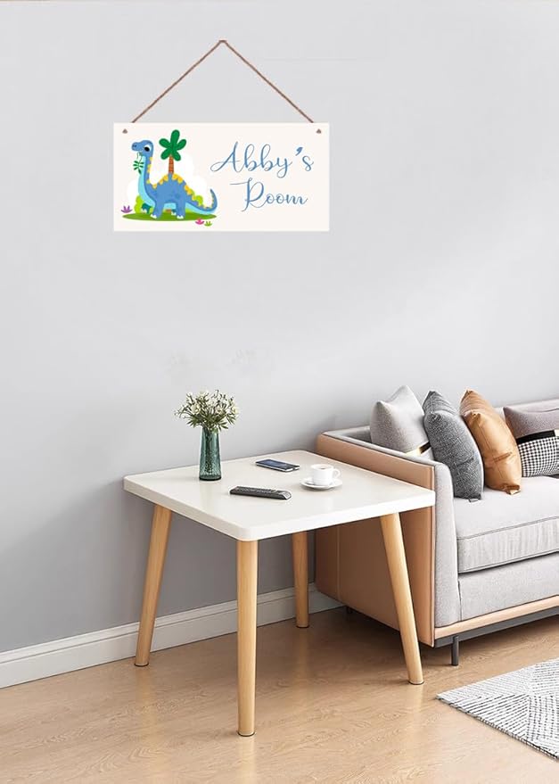 Personalized Cute Dinosaur Sign Cartoon Art Décor For Kids Room Custom Name Door Wall Decor For Little Man Cave Floral Nursery Art Plate For Boys Room Girls Bedroom