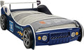 HMFULE Twin Bed Frames for Kids, Wood Race Car-Shaped Bed Frame Platform with Wheels LED Lights & Slat Support for Toddler, Teens, Boys or Girls, No Box Spring Needed (Blue)