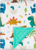 Soft Plush Minky Blanket for Boys & Girls - Double Layer with Dotted Backing, Toddler to Newborn - Shower Gifts (Green Dinosaur, 30 X 40 inches)