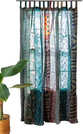 YILLE Boho Silk Sari Curtain Panel,1 Piece Vintage Handmade Lightweight Recycled Indian Silk Saree Window Drapes for Bohemian Living Room, Aesthetic Home Décor Wall Hanging - Blue, 84 X 43 in