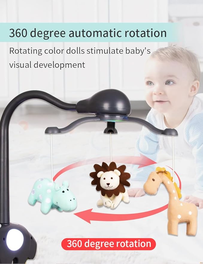 Baby Crib Mobile for Pack and Play,Bassinet Mobile with Music,Rotation,Nursy Lights,Natural Sounds,Timer Function,Starlight Projection,Pack n Play Crib Mobile Toys for Newborn Baby