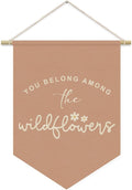Wildflower Nursery Decor, Girls Room Decor - Wildflower Pink Linen Banner Flag for Little Girl Baby Girl,Wall Hanging Pennant Flag Banner 15x11in