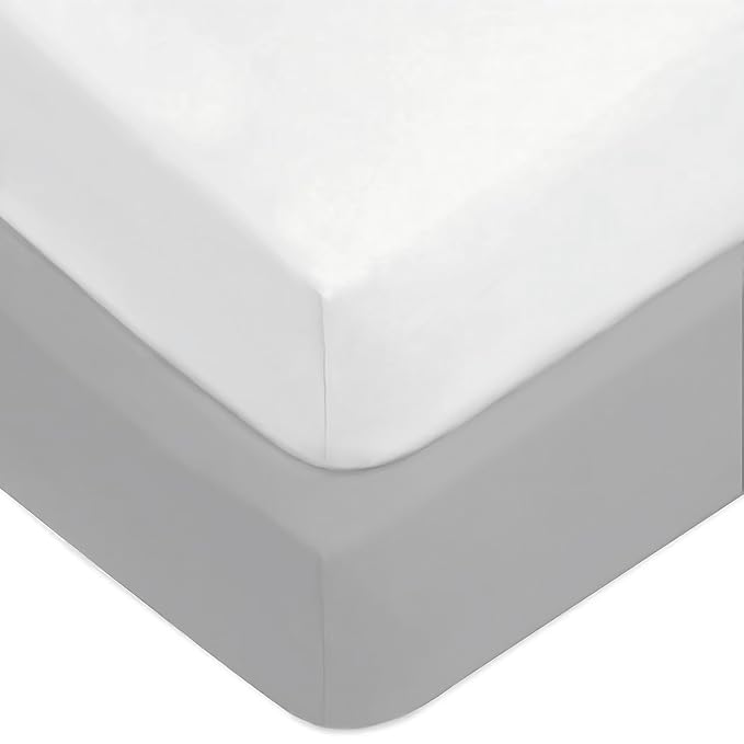 American Baby Company 2 Pack Fitted Crib Sheets 28" x 52", 100% Polyester Ultra Soft Microfiber, White/Gray, for Boys and Girls, Fits Crib and Toddler Bed Mattresses