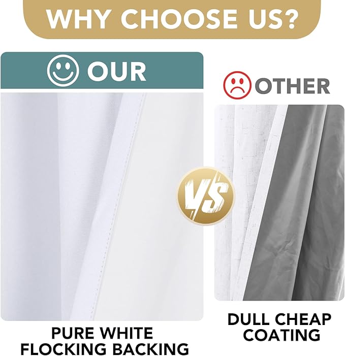H.VERSAILTEX Primitive Linen Curtains 100% Blackout Curtain Drapes Burlap Curtains with White Thermal Insulated Liner, Grommet Top Drapes Living Room/Bedroom (2 Panels, 42 x 45 Inch, Bright White)