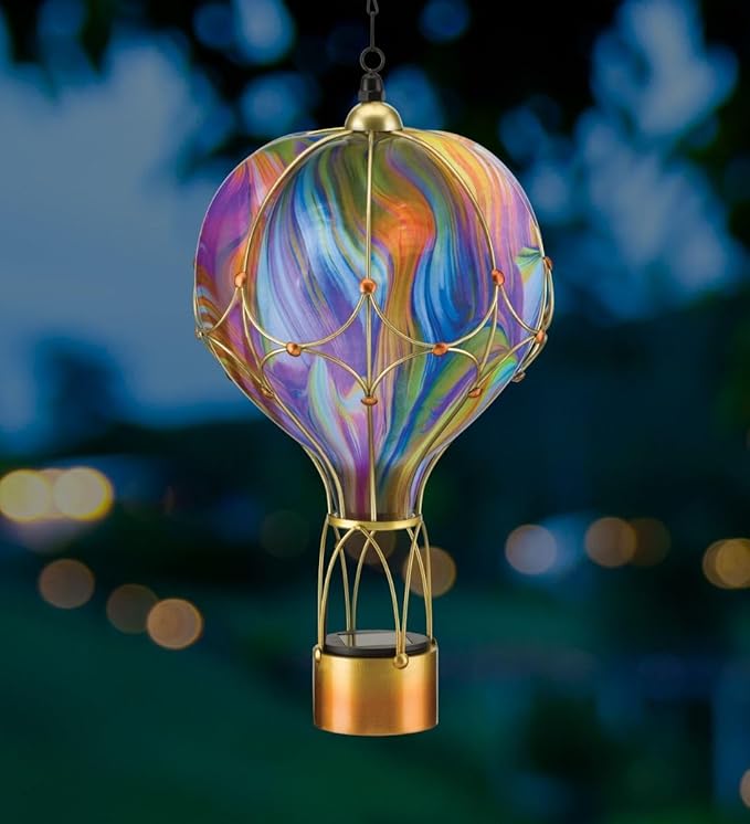 Regal Art & Gift Hot Air Balloon Solar Lantern – Hanging Solar-Powered LED Lights, Waterproof Portable Decorative Outdoor Lamp Made of Metal & Glass for Garden, Patios & Pathway – Orange(Large)