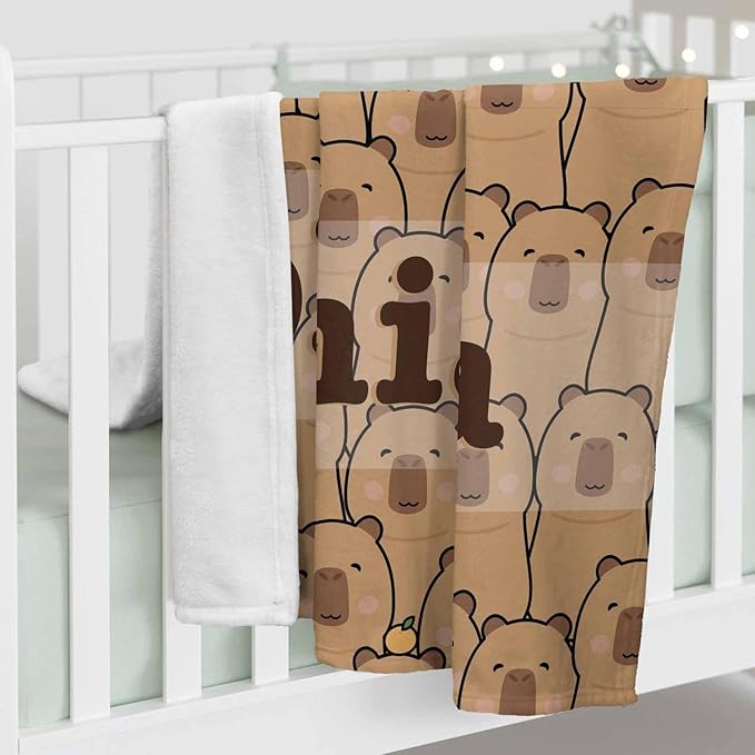 Personalized Name Blanket for Girls Boys, Ship Next Day, Cute Capybara Blankets for Baby Kids Teens, Custom Blanket with Name for Birthday, Capybara Throws for Couch Sofa Bedroom Camping Travel