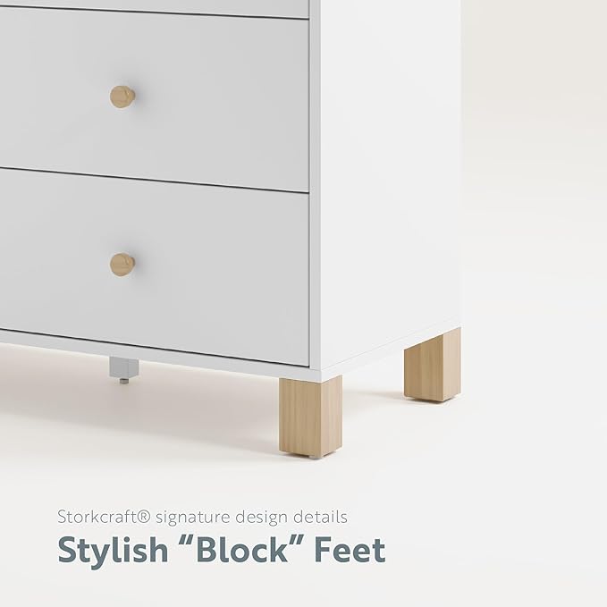 Storkcraft California 3 Drawer Combo Dresser (White with Driftwood) – GREENGUARD Gold Certified, Interlocking Drawer System, Pre-Installed Drawer Tracks for Easier Assembly, Spacious Cabinet
