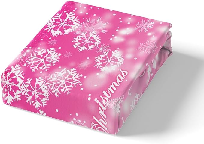 Manfei Christmas Pink Duvet Cover Set King Size, Xmas Trees Deer Snowflake Bedding Set 3pcs for Kids Girls, New Year Theme Comforter Cover Soft Polyester Quilt Cover with 2 Pillowcases,No Comforter