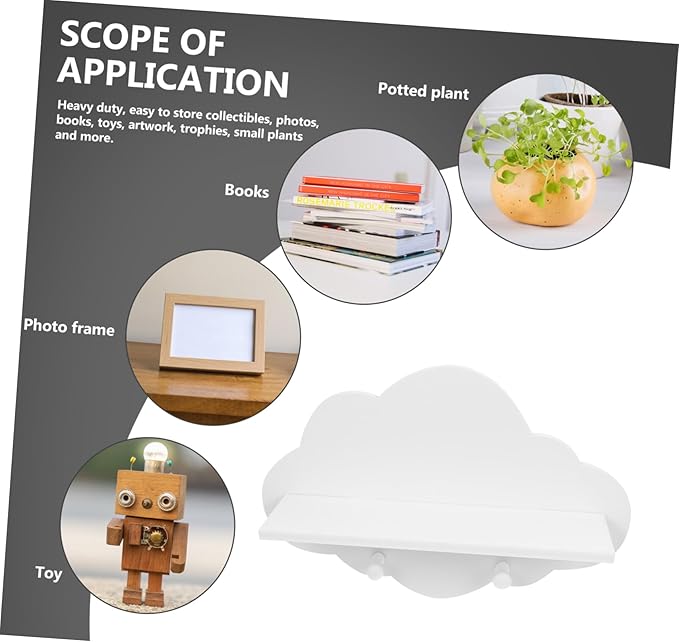 ARTIBETTER 1pc Wooden Cloud Shape Floating Shelf 14 Inch White Wall-Mounted Storage Shelf for Nursery Kids Room Decor and Organization