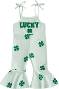 Toddler Baby Girl Valentines Day Outfit Love Sleeveless Tie-up Suspender Romper Bell Bottom Pants Spring Jumpsuit
