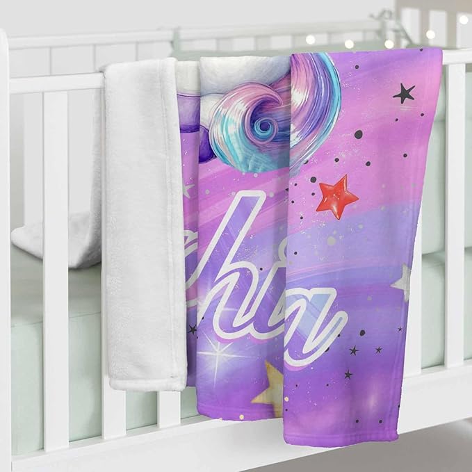 Custom Unicorn Blanket for Girls, Personalized Baby Blanket with Name for Kids Teens, Cute Blanket for Daughter Granddaughter,Gift for Unicorn Lovers, Cozy Flannel Throw Blankets for Bed Room Decor