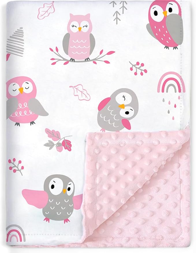 BORITAR Baby Blanket for Boys Girls Soft Plush Minky Fabric with Dotted Backing, Lovely Animal Owl Design Blanket for Toddler Newborn 30 x 40 Inch(75x100cm)