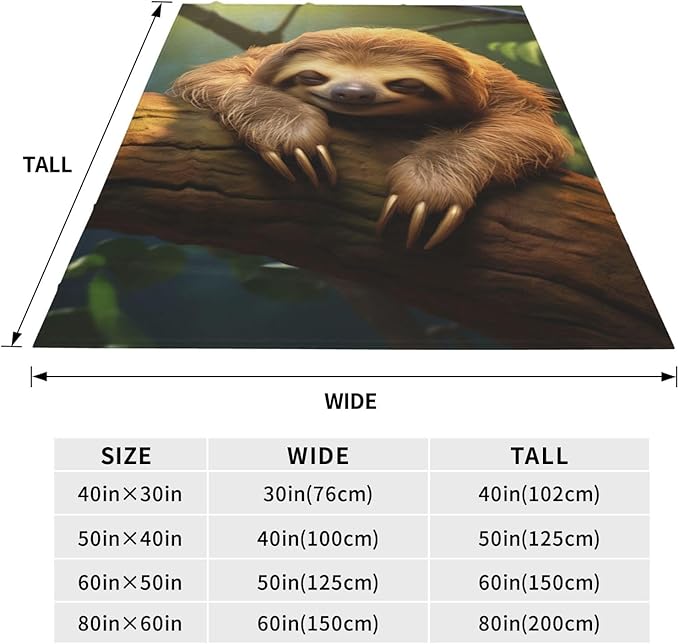 Cute Asleep Sloth Blanket Gifts for Kids Adults Women Flannel Throw Blankets for Home Couch Bed Sofa Soft Fuzzy Lightweight Decor All Season 50x40 Inches