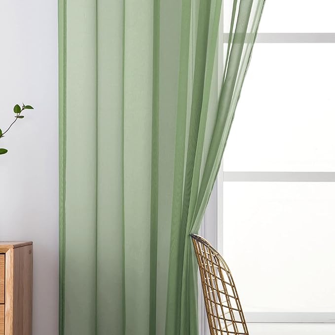 MIULEE 2 Panels Solid Color Sheer Window Curtains Elegant Window Voile Panels/Drapes/Treatment for Bedroom Living Room (54 X 90 Inches Sage)