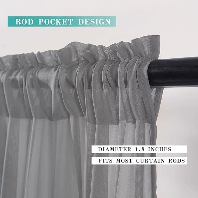 MIULEE Short Sheer Curtains 30 Inch Length for Kitchen Bathroom Cafe Half Window Treatment, Rod Pocket Tier Curtains 2 Panels, 29x30 Inches Long, Charcoal Grey