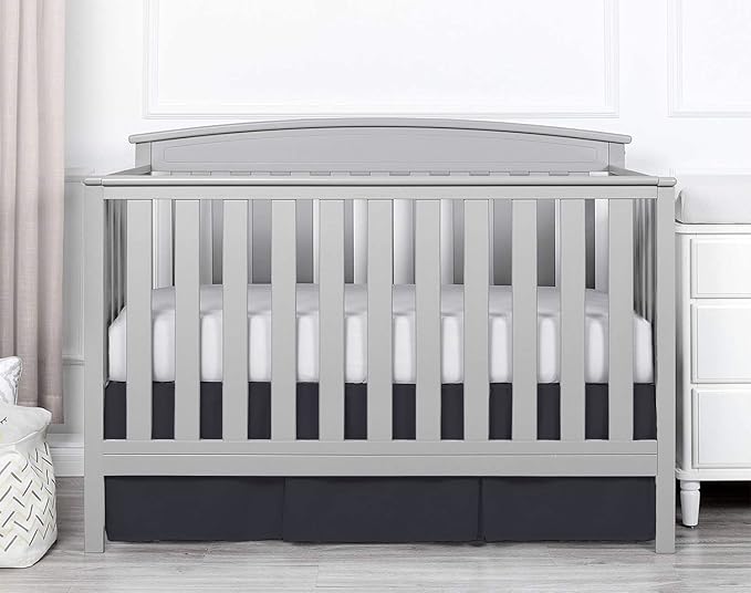 Box Pleated Crib Bed Skirt Premium 100% Cotton 800 Thread Count Nursery Crib Toddler Bedding Crib Bedskirt for Baby Boys or Baby Girls, (28" x 52") + 14" Drop Lenght - Black Solid