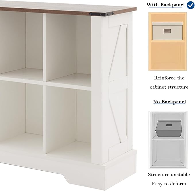 6 Cube Storage Organizer, 2 Tier Bookshelf for Living Room, Farmhouse Bookcase with Led, Kids Toy Storage Cabinet, Wall Cubby Shelves for Home Decor, Wood Display Cabinet for Bedroom, White