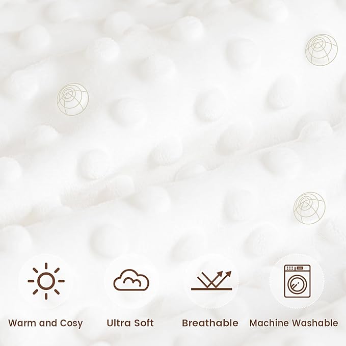 david's kids Micro Fleece Minky Baby Throw Blanket for Boys Girls Neutral with Double Layer and Soothing Raised Dots, 50x60 Inches Breathable and Soft Lightweight Receiving Blanket for Newborns White