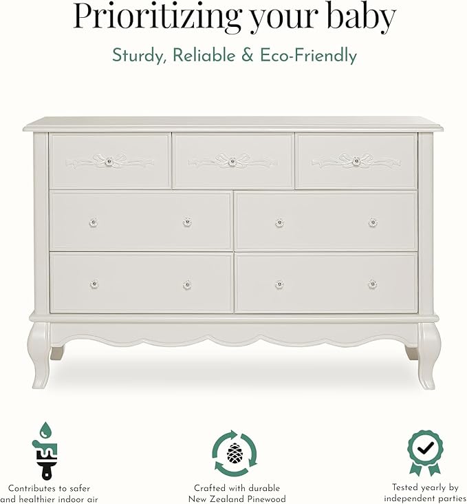 Evolur Aurora 3-Piece Nursery Bundle, Includes 5-in-1 Convertible Crib, 7-Drawer Dresser & 5” Foam Full Size Crib Mattress