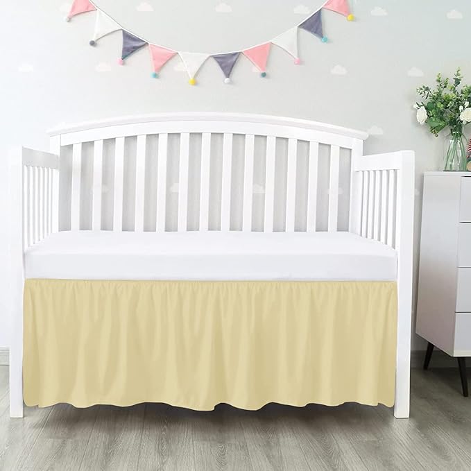 100% Egyptian Cotton, Nursery Crib Toddler (28" x 52" + 16") 800 Thread Count Crib Skirt Dust Ruffle, Bedding Skirts for Baby Boys or Girls, 16" Drop, Ivory Solid