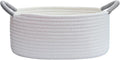 Yimi's Dream Basket for Gifting, Small Baskets for Shelves, White Cotton Rope Basket with Grey Handle for Decor, Baby Cat Dog Toy(Oval, 12"x 8"x 5")