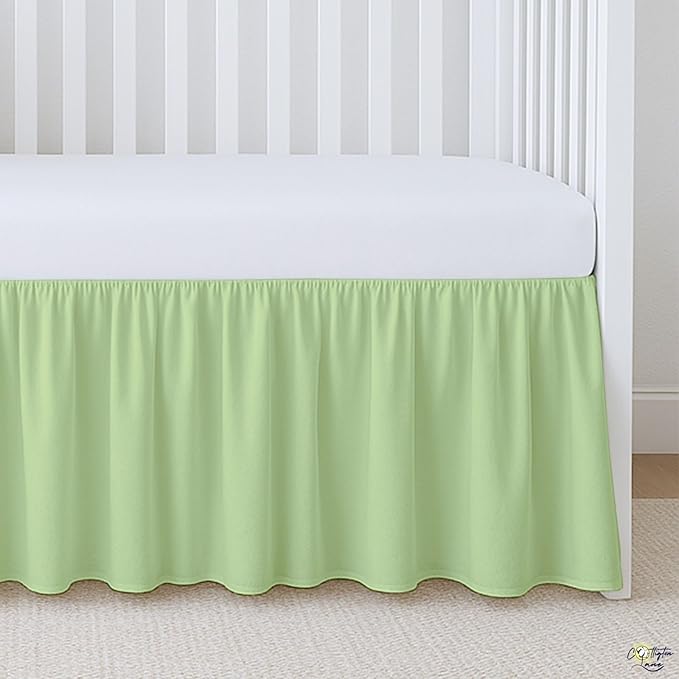 Cottington Lane Sage Infrant Crib Bed Skirt Dust Ruffle with Split Corner, 100% Natural Cotton Nursery Crib Toddler Bedding Skirt for Baby Girls or Boy, Fits Standard Cribs 28" x 52" with 14" Drop