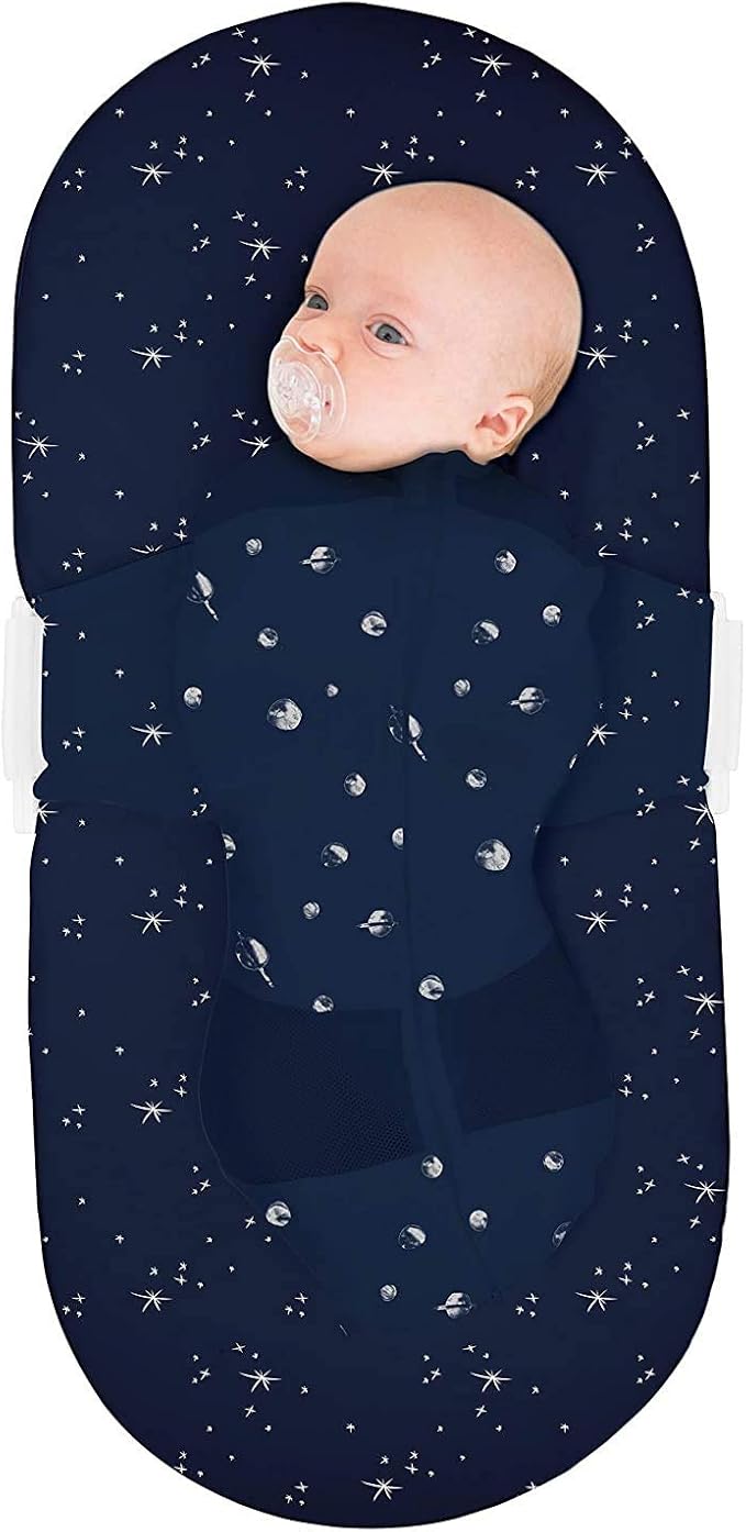 Happiest Baby SNOO Sleep Sack - 100% Organic Cotton Baby Swaddle Blanket - Doctor Designed Promotes Healthy Hip Development (Midnight Planets, Small)