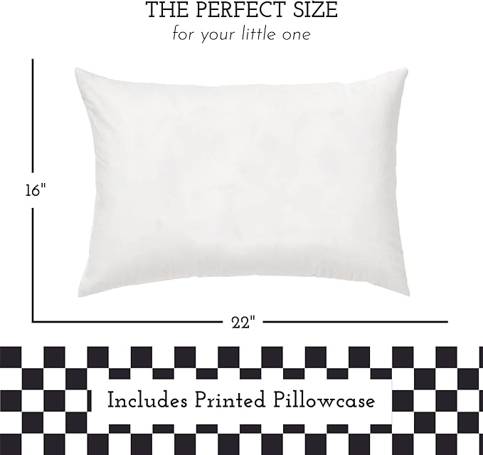 Little Sleepy Head Youth Pillow with Pillowcase 16x22, Soft Jumbo Toddler Pillows, Hypoallergenic Pillow Case - Best Kids Pillows for Sleeping, Perfect Kids Travel Pillows (Checkers Black)