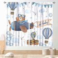 Cartoon Bear Curtains, Kids Boys Girls Cute Lovely Bear Adventure Airplane Cloud Pastel Blue Window Drapery Treatments for Baby Living Room Bedroom Nursey Toddler Classroom 2 Panels, 52"x84" Inch
