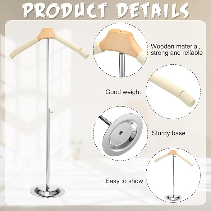 Soaoo Flexible Shoulder Stand Adjustable T Shirt Display Beige Coat Hanger Stand Portable Hanging Clothing Display Rack Garment Coat Holder for Retail Vendor, Height 16-27.9 Inch(2 Pcs)
