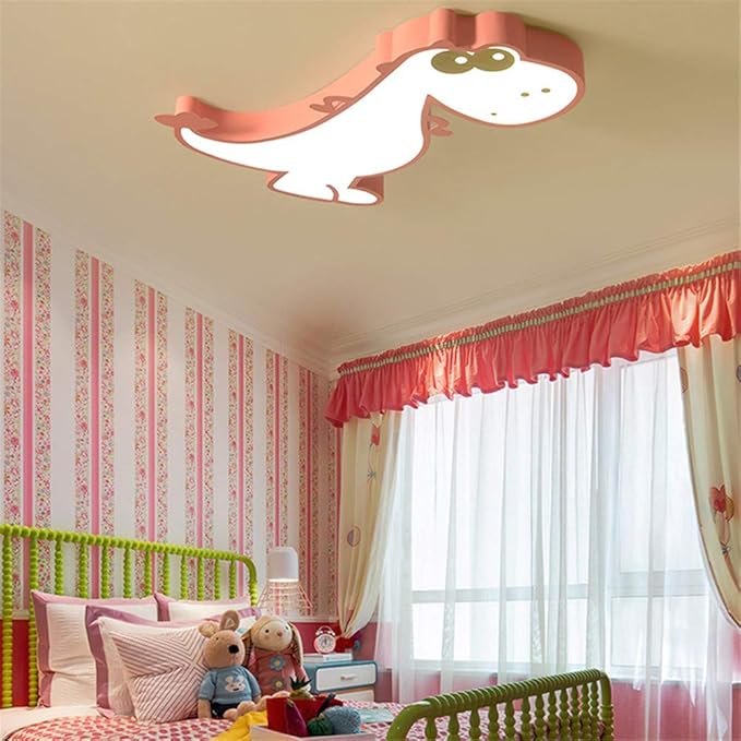 RUNNUP Creative Dinosaur LED Flush Ceiling Light Children Bedroom Light Chandelier Modern Decoration Stepless Dimming Pendant Lamps for Living Room Bedroom Kids Room,Pink