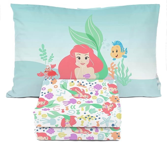 Sunny Side Up Disney The Little Mermaid Twin Sheet Set - 3 Piece Kids Bedding Set Includes Pillow Cover - Super Soft Ariel Microfiber Sheets