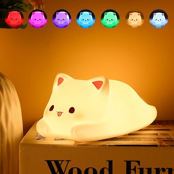 ZKLiLi Night Light for Kids Lamp, 16 Colors Cat Lamp Cute Lamp, Dimmable Baby Night Lights for Nursery,Silicone Rechargeable Nightlight for Kids Room, Kawaii Room Decor Cat Decor,Cute Gifts for Girls