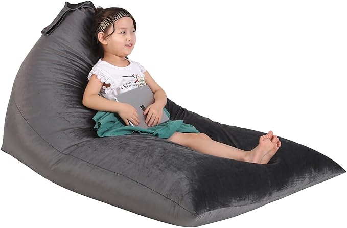 Stuffed Animal Storage Bean Bag Chair for Kids and Adults, Stuffed Animal Bean Bag Storage, Luxury Velvet Stuffie Seat - COVER ONLY(Dark Grey 200 L/52 Gal)