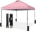 CROWN SHADES 10x10 Pop Up Canopy Tent - Patented Center Lock One Push Instant Outdoor Canopy Beach Tent with STO-N-Go Bag 8 Stakes & 4 Sand Bags，Pink