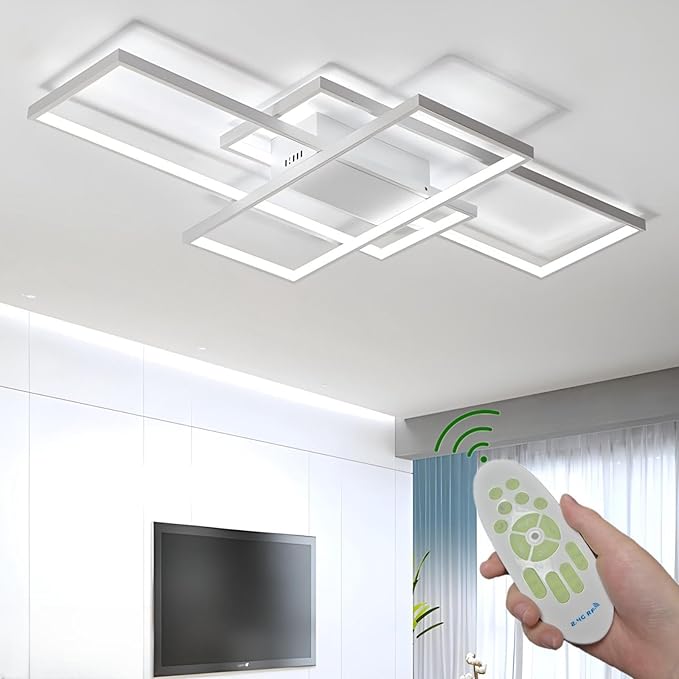 Modern Dimmable LED Ceiling Light Fixture,With remote control 3 Color Selectable Flush Mount Ceiling Lamp Ceiling Lights for sitting room Kitchen Bedroom Hallway Porch (White,31.5*17.7*3.5 IN)