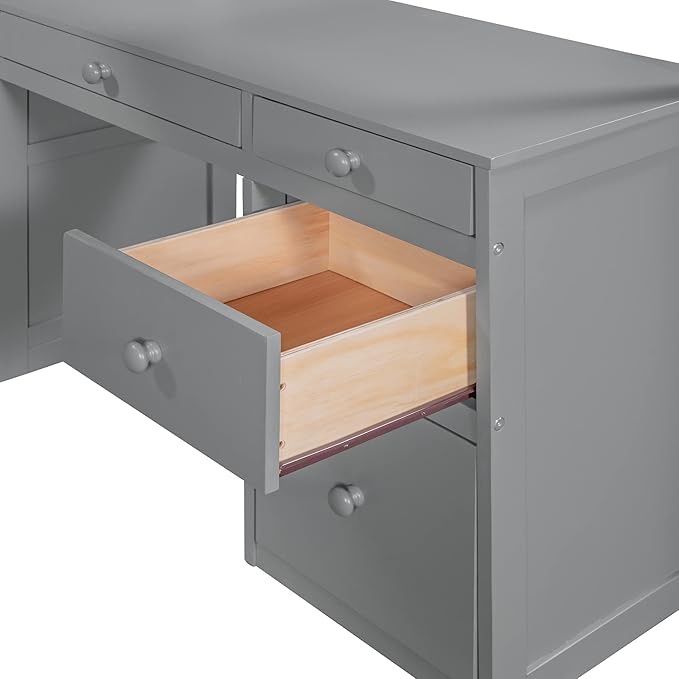 CITYLIGHT Twin Loft Bed with Desk and Shelves,Wooden Twin Size Loft Bed with Desk and Storage Drawers, Space Saving Loft Bed Twin for Kids Girls Boys (Twin,Grey)
