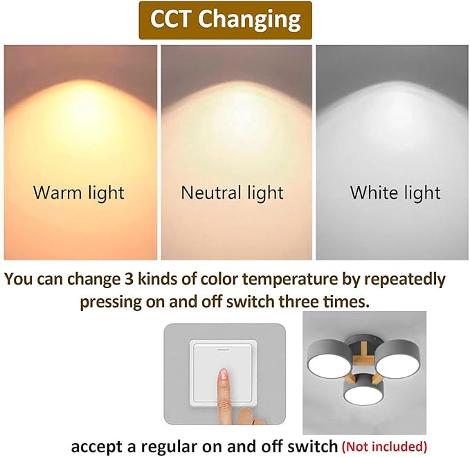 LED Flush Mount Ceiling Light Fixture with 3000K/4000K/6000K Temperatures Selectable,21Inch 33W Chandelier Modern Wood Ceiling Lamp for Bedroom Kitchen, 3-Lights Indoor Lighting Grey Pendant Light