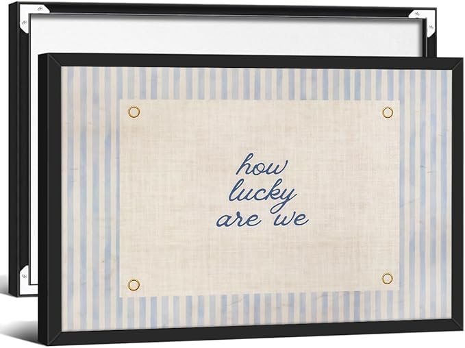 How Lucky Are We Quote Wall Art Navy Blue Positive Affirmations Poster 24x36 inch Black Framed Trendy Minimalist Aesthetic Canvas Prints for Dorm Bedroom Wall Decor