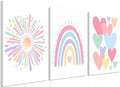Dytial 3 Piece Toddler Girl Room Decor, Rainbow Wall Decor for Girls Bedroom, Colorful Boho Sunshine Paintings for Nursery Decor, Kids Room Wall Decor, Classroom Decoration 12x16 Inch