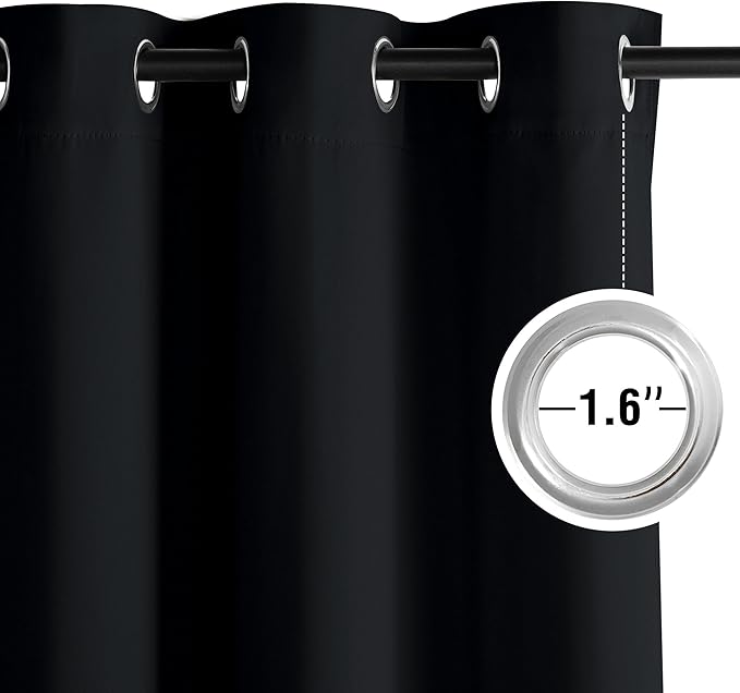 NICETOWN Blackout Curtains 63 inches Long Easy Care Grommet Drapes, Thermal Blackout Shades for Bedroom, Kids Room, Patio, Window, Laundry - Machine Washable, 2 Panels, W52 x L63, Black