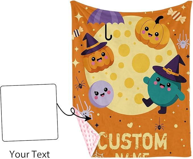 Personalized Halloween Blanket for Baby Boys Girls, Custom Baby Blanket with Name, Pumpkin Pattern Soft Minky Dot Blanket, Halloween Decor Christmas Birthday Gifts for Kids Toddlers