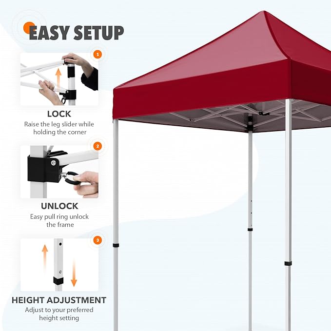 EAGLE PEAK 5x5 Pop Up Canopy Tent Instant Outdoor Canopy Easy Set-up Straight Leg Folding Shelter, Burgundy