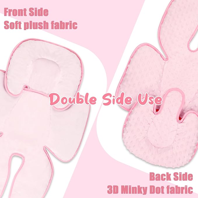2 in 1 Infant Car Seat Insert Head and Body Support Set, Reversible Newborn Insert for Carseat with 3 Extra Strap Paddings, Soft Stroller Cushion Pillow Insert Girls, Fits for Stroller, Swing, Pink