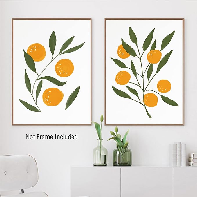 LUHDFYS Abstract Lemon Orange Canvas Painting Watercolour Citrus Fruit Poster Boho Kitchen Wall Art Botanical Picture Home Room Decor Frameless (12x16Inch Unframed)