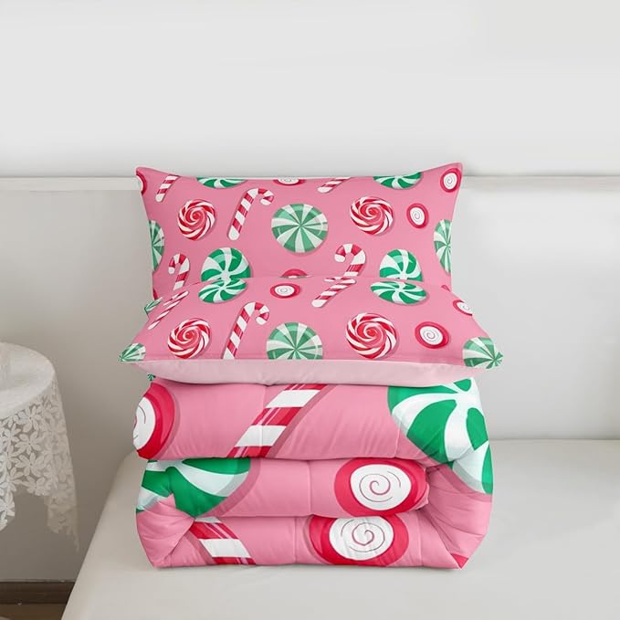 Feelyou Christmas Comforter Set King Size Candy Bedding Set for Kids Boys Girls Xmas Theme Duvet Quilt Bedroom Decor Microfiber 3 Pcs with 2 Pillow Cases