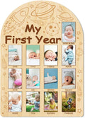 ORIGACH My First Year Baby Growth Photo Display Wood Board - 12 Months Newborn Milestones Photo Board - Neutral Baby Keepsake Board 1st Birthday Party Nursery Decor New Mom Gift - Space